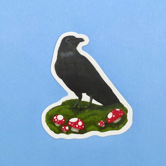 Don't Leave the Dark Behind (Crow with Mushrooms) vinyl sticker