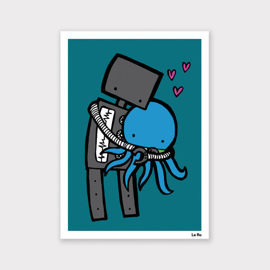 Robot Hugging Octopus Print