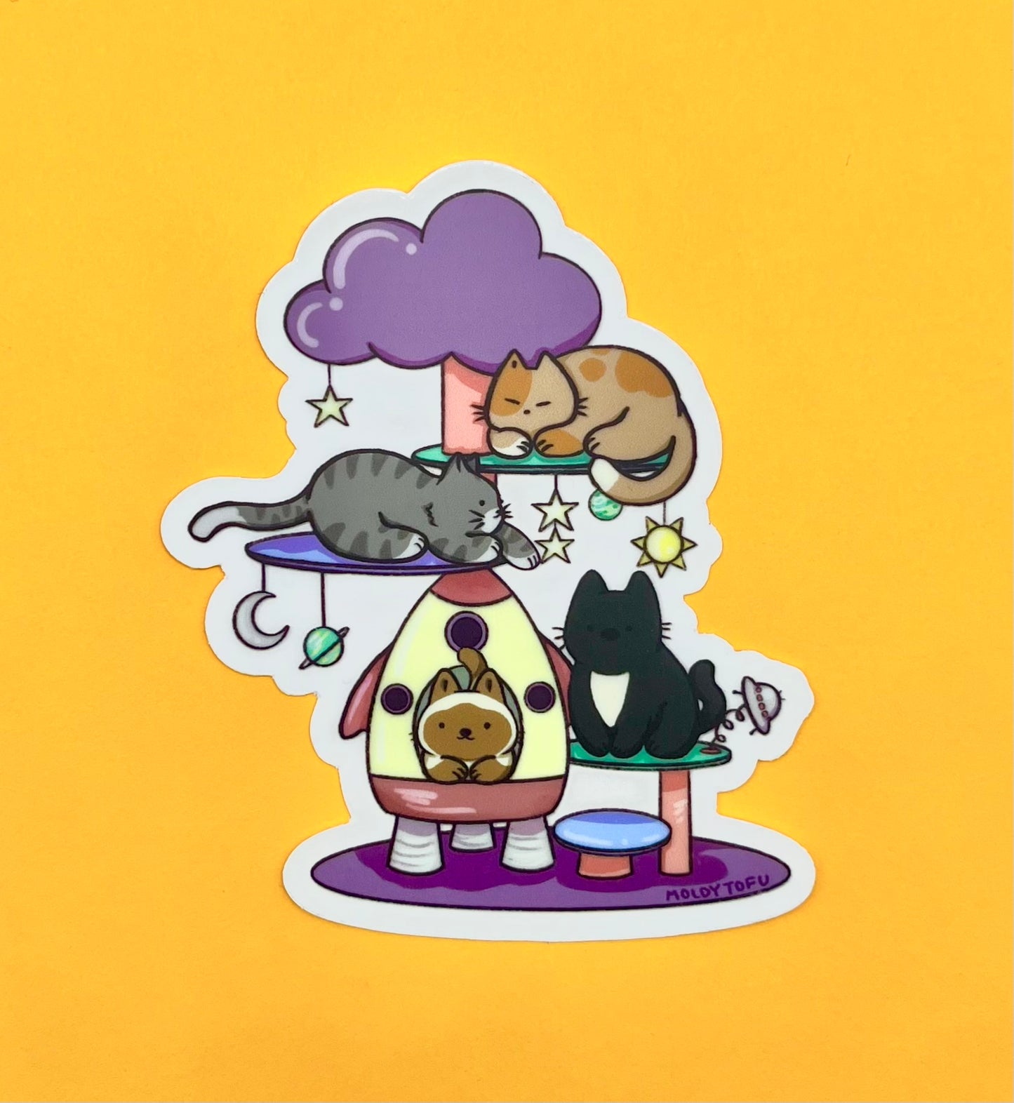 Out Of This World Cat Tower Vinyl Sticker