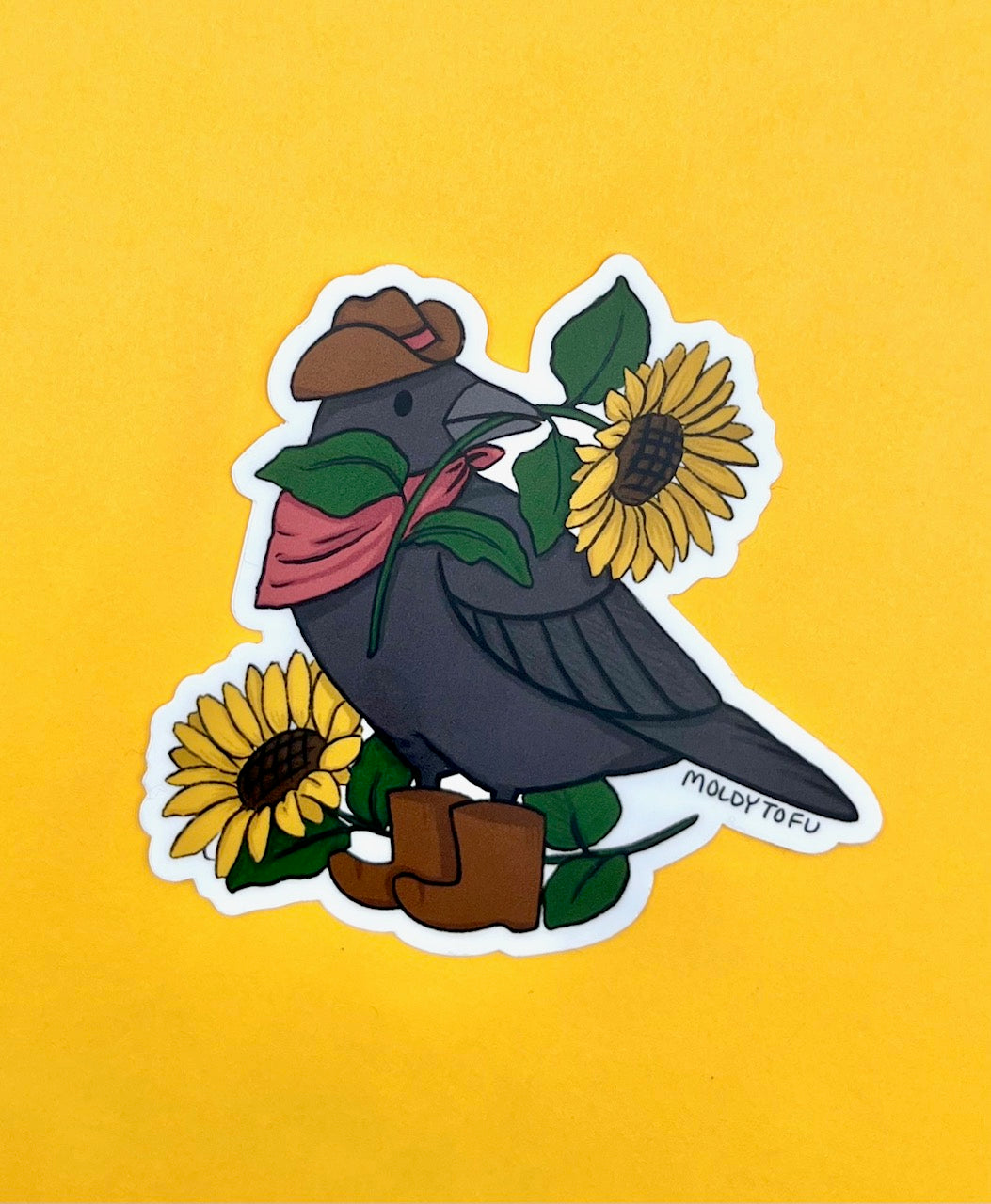 Sunflower Cowboy Crow Vinyl Sticker