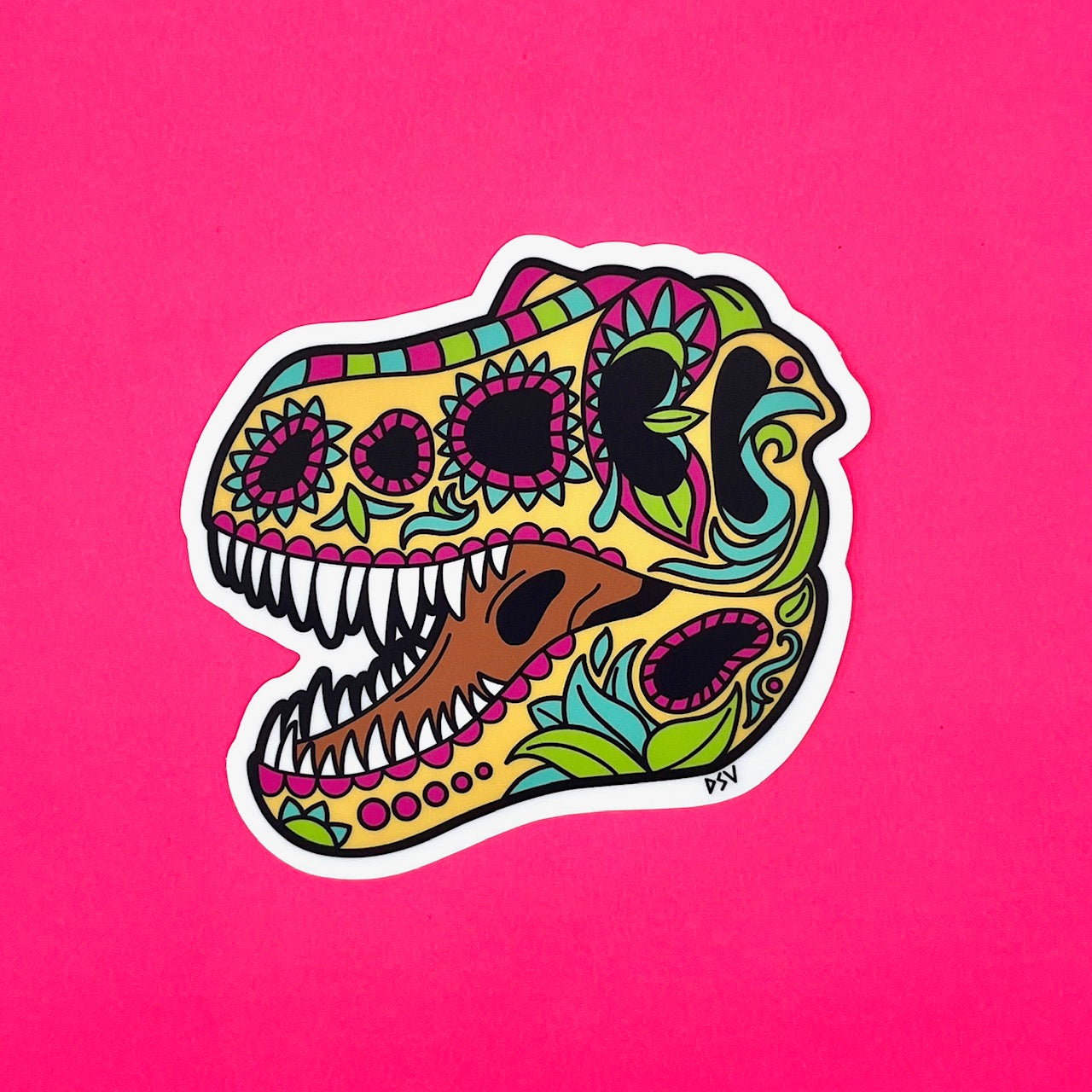 Dia de Muertos T-Rex Vinyl Sticker