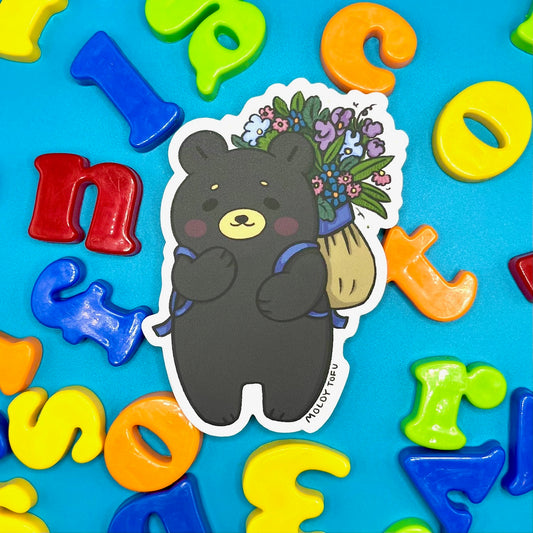 Black Bear with Flowers Vinyl Sticker