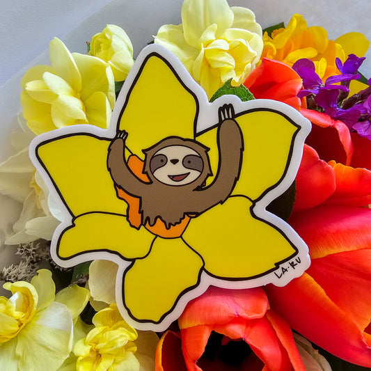 Daffodil Sloth 1 Vinyl Sticker by La Ru