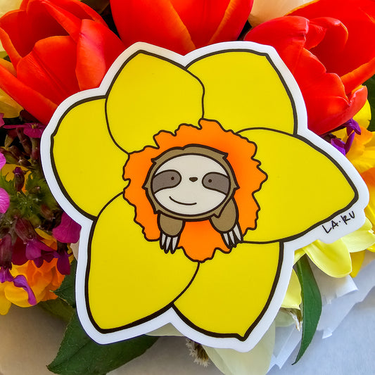 Daffodil Sloth 2 Vinyl Sticker by La Ru