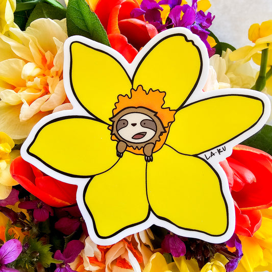 Daffodil Sloth 3 Vinyl Sticker by La Ru