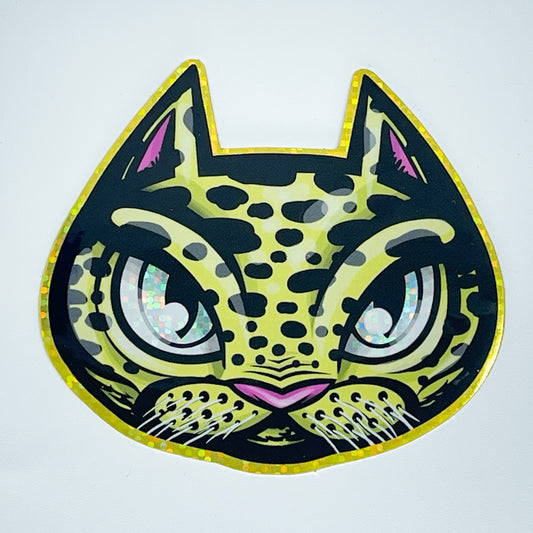 Yellow Glitter Cat Head Vinyl Sticker