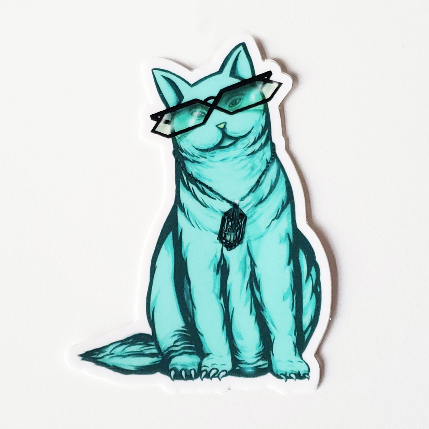 Teal Cat Vinyl Sticker