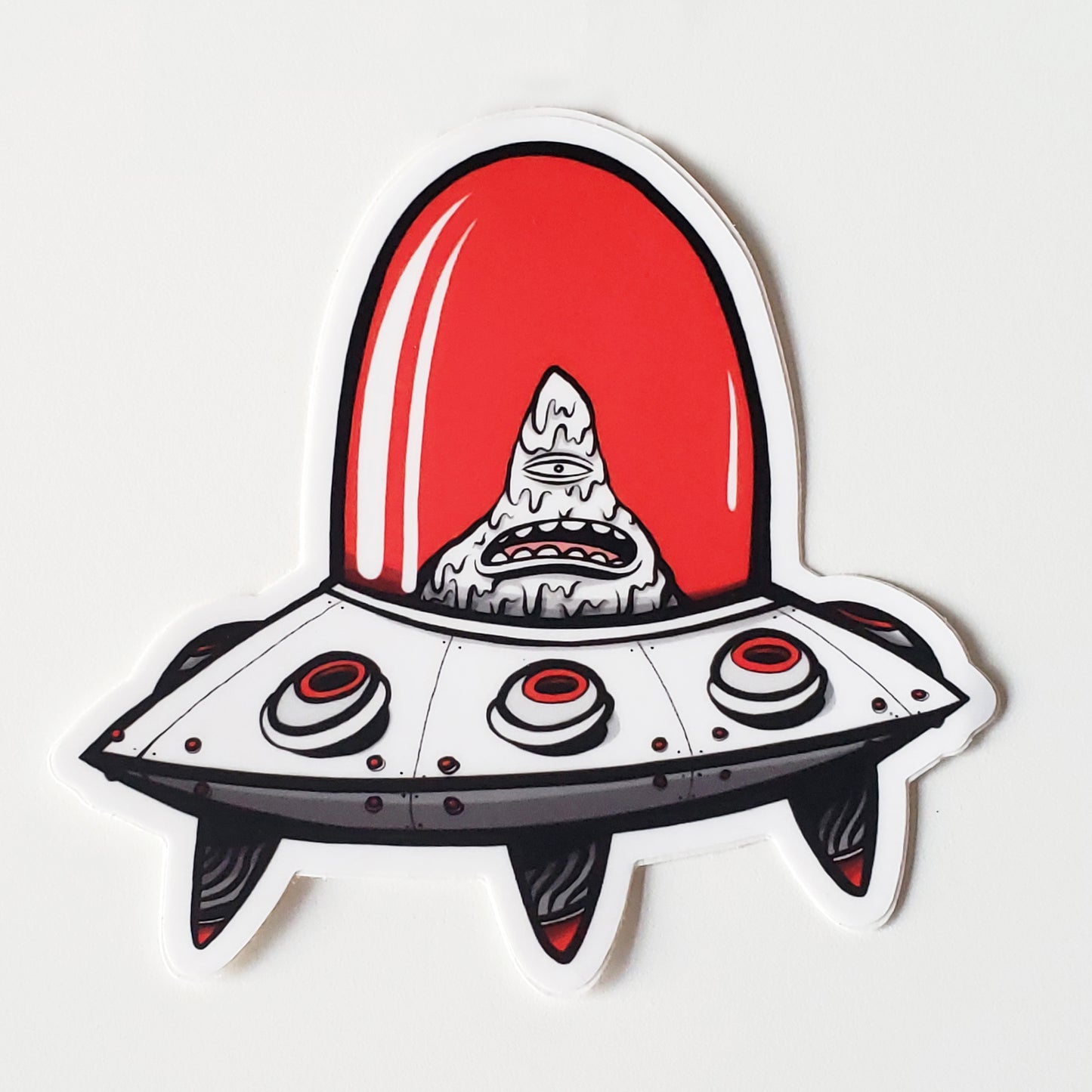 Black & White with Red UFO Vinyl Sticker