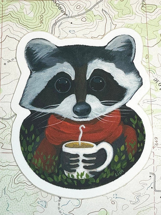 Treasure (Raccoon with Coffee) vinyl sticker