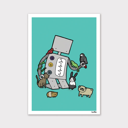 Robot Loves Animals Print