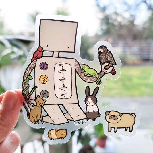Robot Loves Animals Transparent Vinyl Sticker