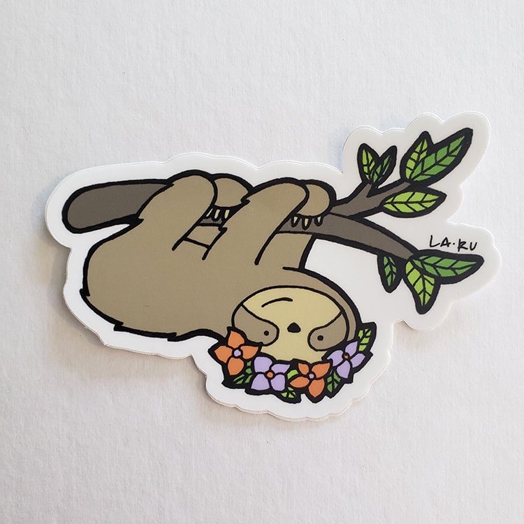 Flower Sloth Vinyl Sticker