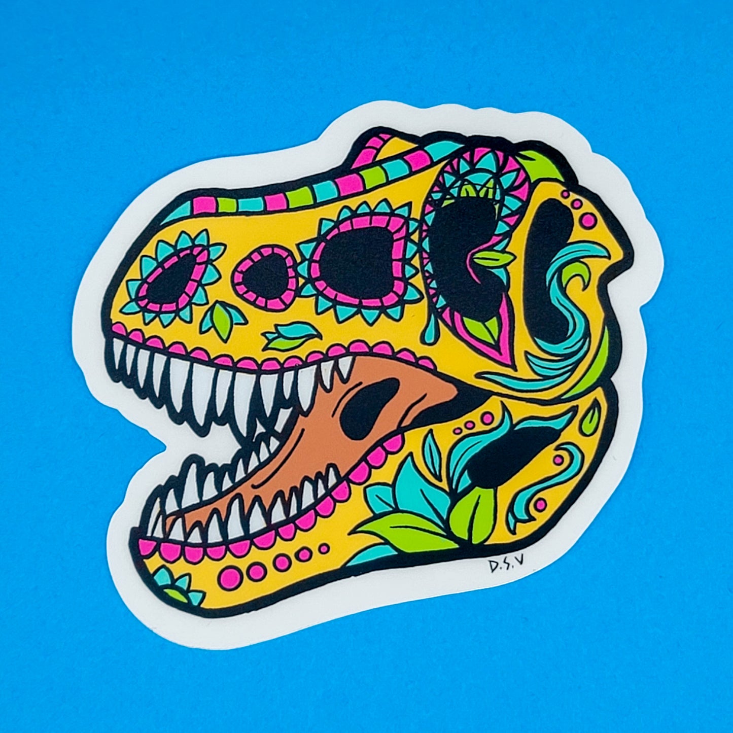 Dia de Muertos T-Rex Vinyl Sticker