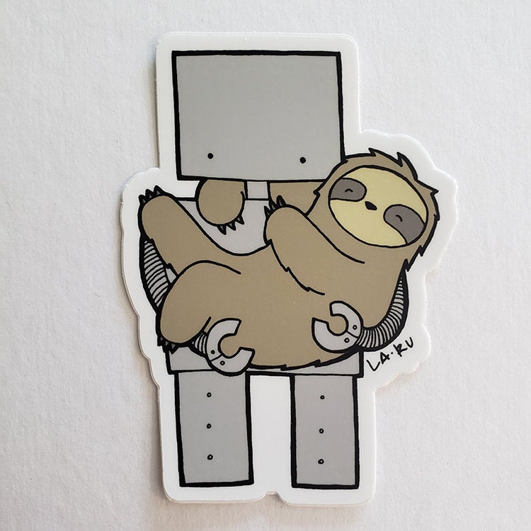 Robot Holding Sloth Vinyl Sticker