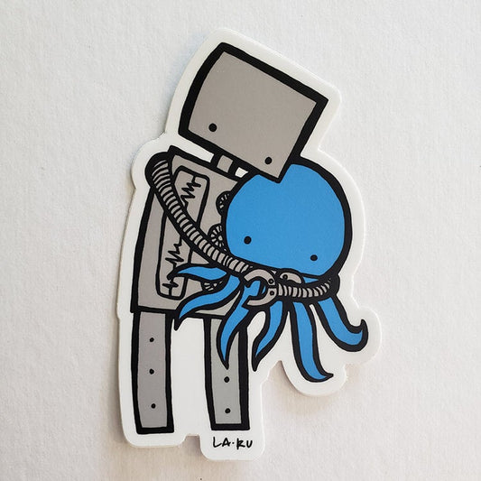 Robot Hugging Octopus Vinyl Sticker